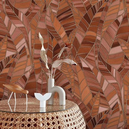 Non-woven wallpaper Elle Floral Orange Gold 10446-13