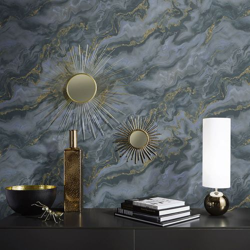 Vliestapete Elle Wellen Blau Gold Metallic 10447-08 Raum