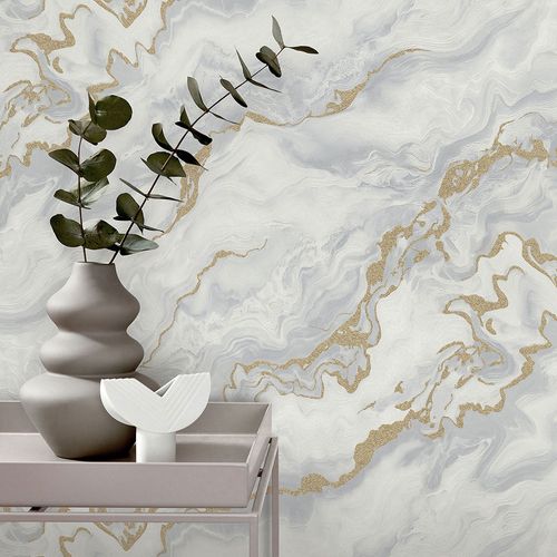 Vliestapete Elle Wellen Grau Gold Metallic 10447-31 Raum