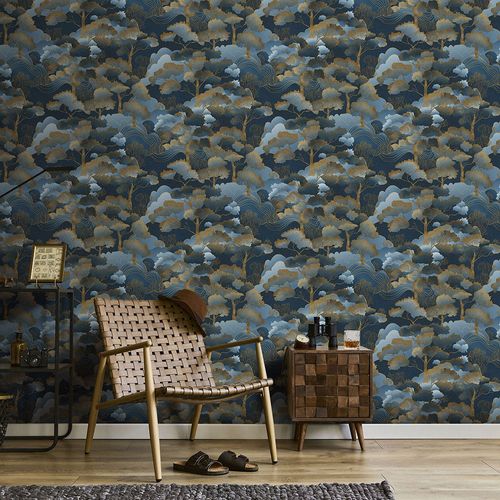 Vliestapete Elle Landschaft Blau Gold Metallic 10448-08 Zimmer