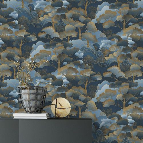 Vliestapete Elle Landschaft Blau Gold Metallic 10448-08 Zimmer