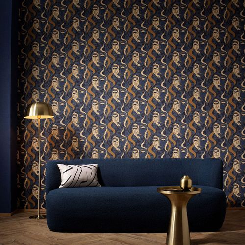 Vliestapete Elle Medusa Blau Beige Gold Metallic 10458-08 Raum