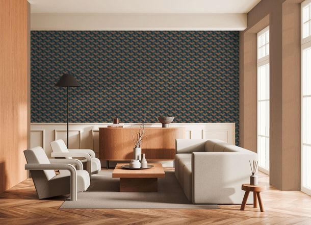 Vliestapete Daniel Hechter Grafik Petrol Bronze Metallic Zimmer