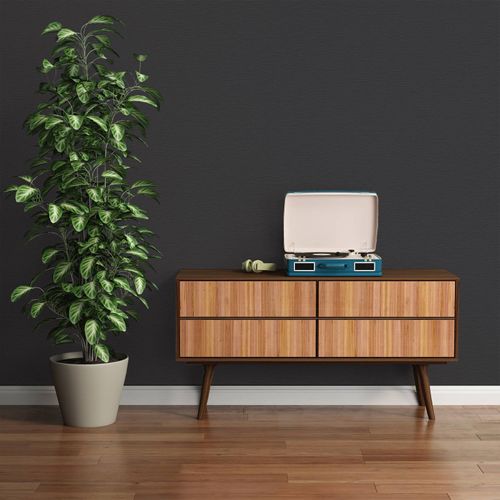Non-woven wallpaper linen look plain black 3957-26