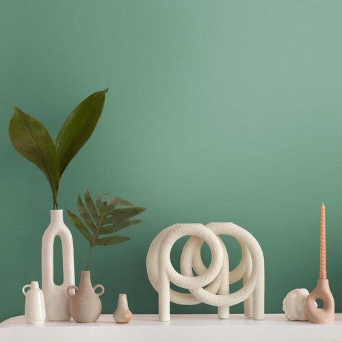 Non-woven wallpaper linen look plain green 3958-01