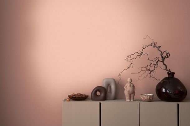 Non-woven wallpaper linen look plain apricot 3958-18