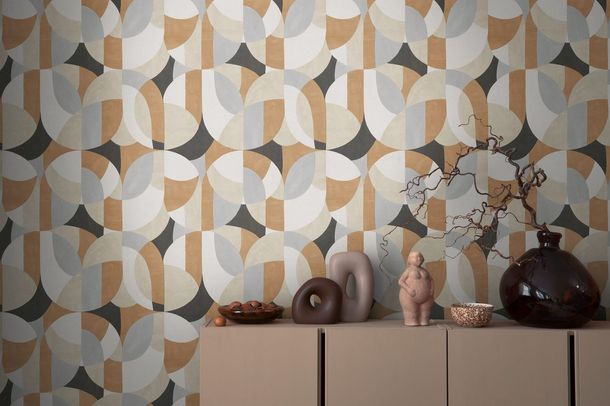 Non-woven wallpaper graphic beige grey brown 39932-1