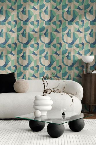 Non-woven wallpaper graphic beige blue green 39932-2