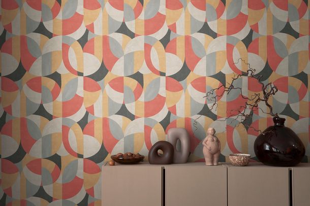 Non-woven wallpaper Bauhaus graphic grey beige red 39932-3