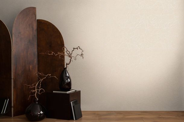 Non-woven wallpaper lines beige cream metallic 39934-2