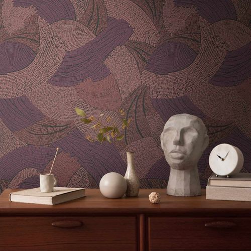 Non-woven wallpaper graphic dots red purple black 39935-2