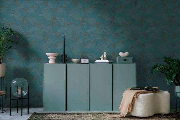 Non-woven wallpaper graphic dots blue green black 39935-3