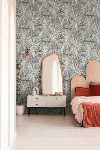 Non-woven wallpaper tropics grey blue metallic 39936-2