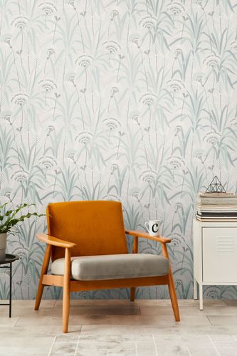 Non-woven wallpaper tropics grey blue metallic 39936-3