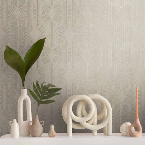 Non-woven wallpaper Art Deco beige silver gold 39937-1
