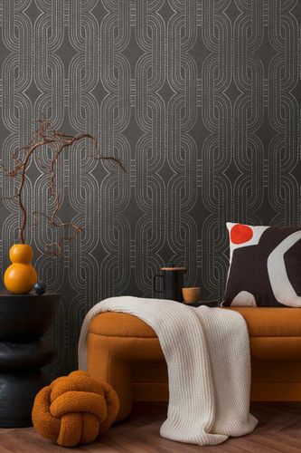 Non-woven wallpaper Art Deco black gold silver 39937-4