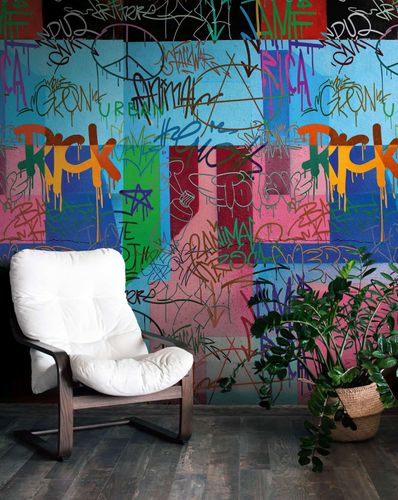 Fototapete Street Art Graffiti Blau Bunt 39824-1 Raum