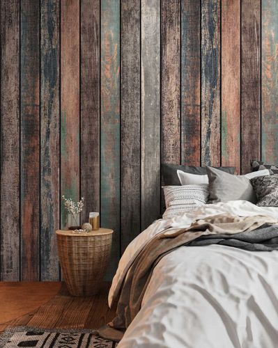 Photo wallpaper wood look shabby brown blue 39832-1