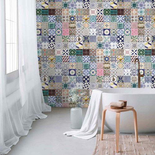 Photo Wallpaper Tiles Mosaic Colorful Blue 39836-1