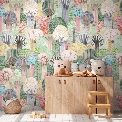 Fototapete Bäume Abstrakt Wald Grün Bunt 39861-1 Raum