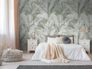 Photo wallpaper linen look leaves green white 39885-1 1