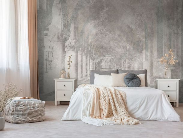 Fototapete Palast Säulen Vintage Grau Beige 39915-1 Raum