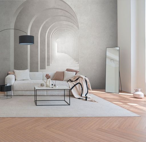 Fototapete Bögen Treppe Betonoptik Grau Creme 39916-1 Raum