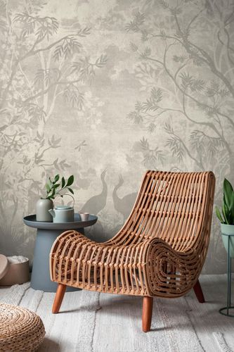 Fototapete Vögel Wald Vintage Beige Grau 39918-1 Raum