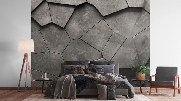 Fototapete Steine 3D-Effekt Schwarz Grau 39924-1 Raum