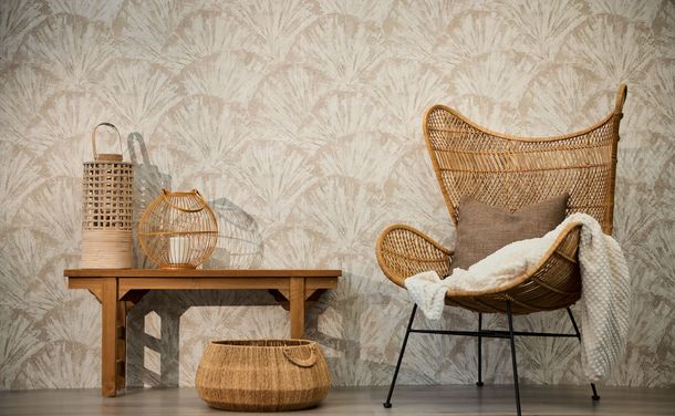 Vliestapete Grafisch Fächer Creme Beige Braun 78198-2 Raum