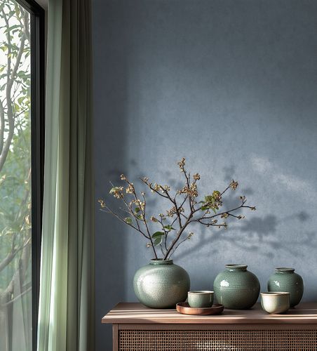 Vliestapete Struktur Einfarbig Blau Grau Glanz 78227-4 Wohnzimmer
