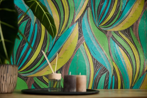 Non-woven wallpaper floral green copper metallic 78655-1