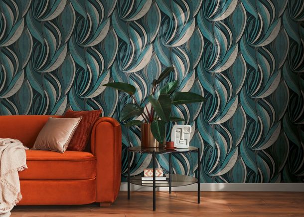 Vliestapete Floral Abstrakt Blau Silber Metallic 78655-2 Wohnzimmer