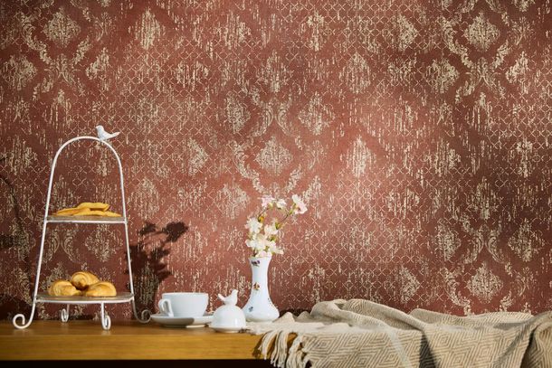 Vliestapete Ornamente Rot Gold Metallic 78672-3 Zimmer