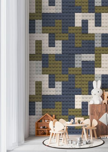Non-woven wallpaper kids building blocks blue green 77065-1