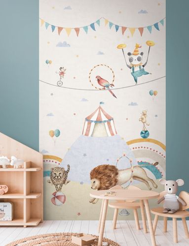 Non-woven wallpaper kids circus beige grey 77072-1