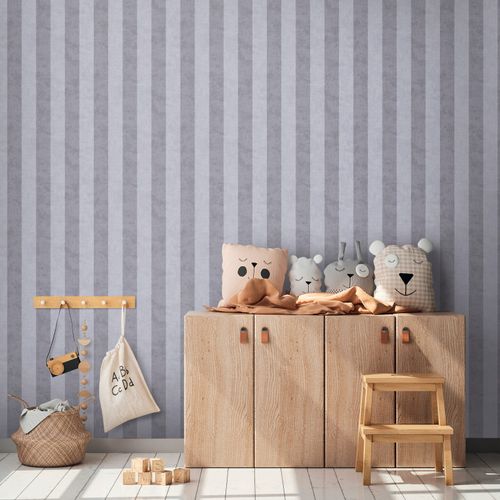 Non-woven wallpaper kids block stripes grey 77078-3