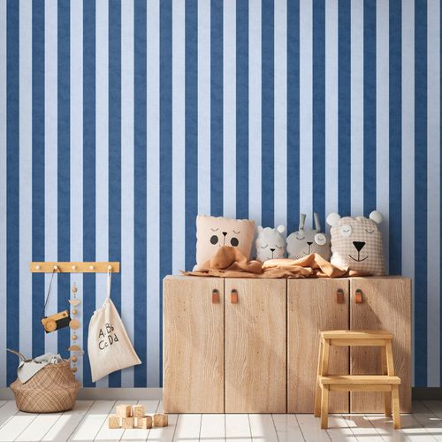 Non-woven wallpaper kids block stripes blue 77078-5
