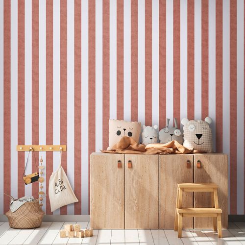 Non-woven wallpaper kids block stripes red cream 77078-6