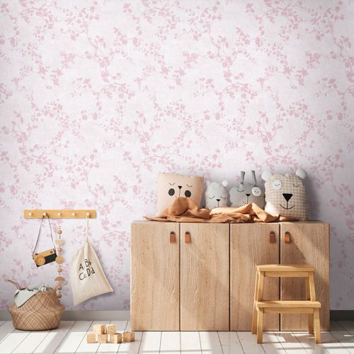 Non-woven wallpaper kids floral textile look pink 77079-1