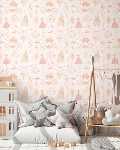 Non-woven wallpaper kids princess motif cream pink 77130-1