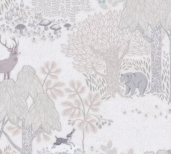 Non-woven wallpaper kids forest animals cream grey 77133-2