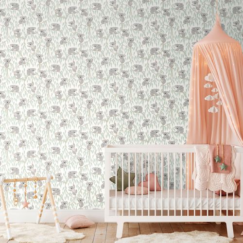Non-woven wallpaper kids jungle koala beige green 77134-1
