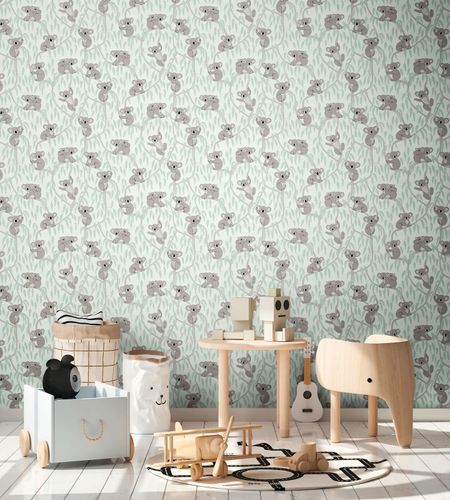 Non-woven wallpaper kids jungle koala green grey 77134-2