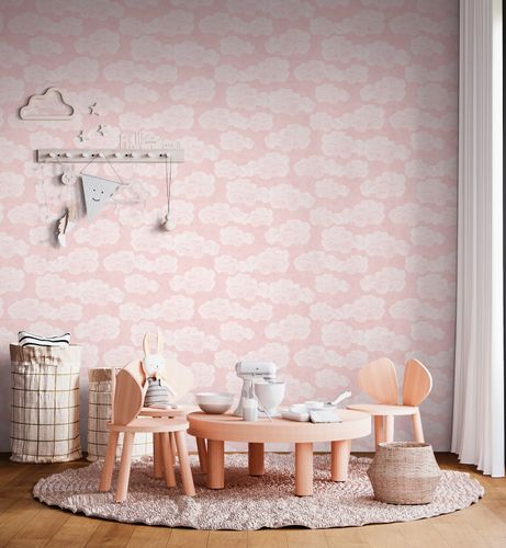Non-woven wallpaper kids clouds pink white 77143-2