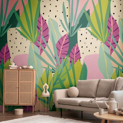 Photo wallpaper non-woven jungle modern green pink 78208-1
