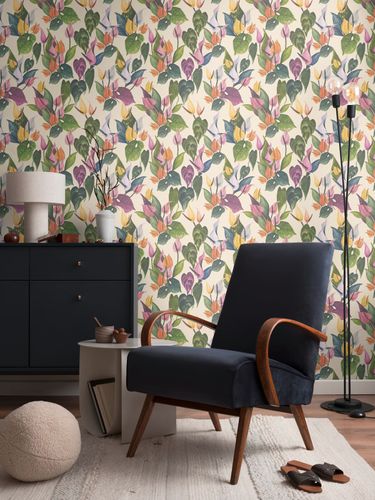 Non-woven wallpaper tropical floral cream green 78210-1