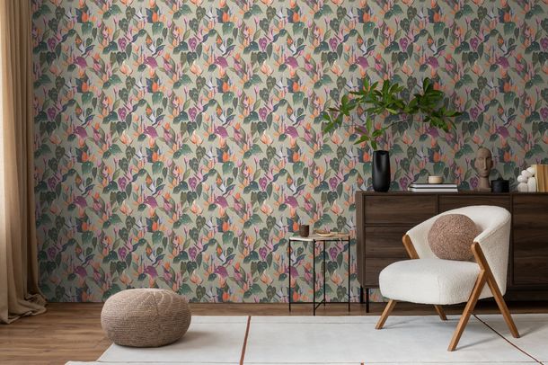 Non-woven wallpaper tropical floral green purple 78210-2