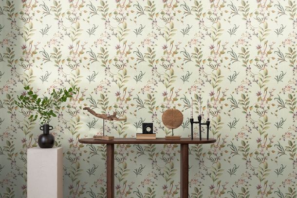 Non-woven wallpaper floral leaves green brown 78212-1