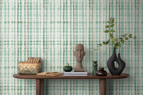 Non-woven wallpaper checkered pattern blue cream 78224-3